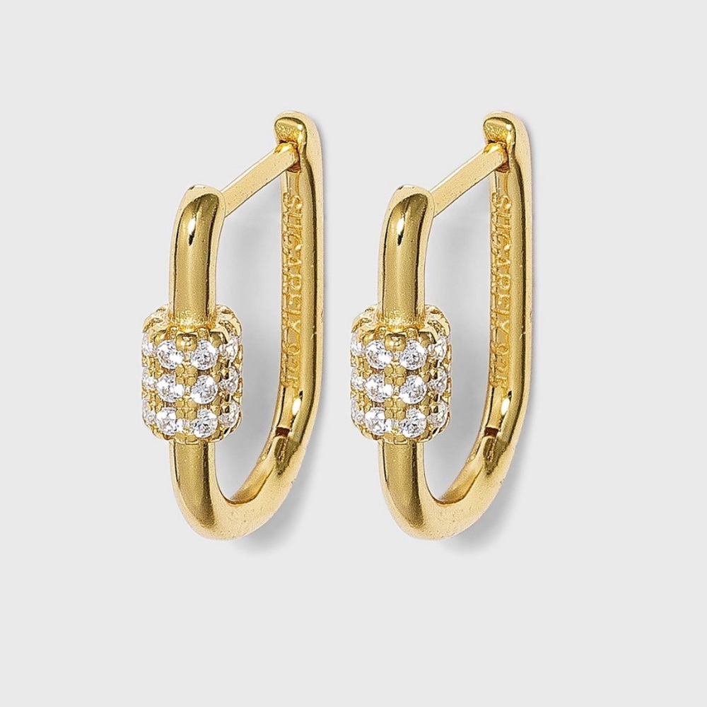 SUGARFIX by BaubleBar 14k Gold Plated Crystal Charm U-Link Hoop Earrings NWT